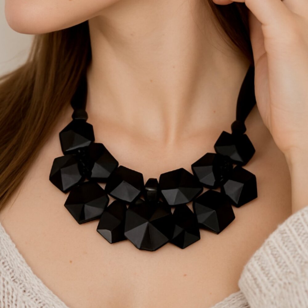 Black Ribbon Tie Necklace